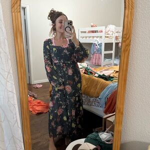 Anthropologie Evelin Dark Green Floral Dress size XS